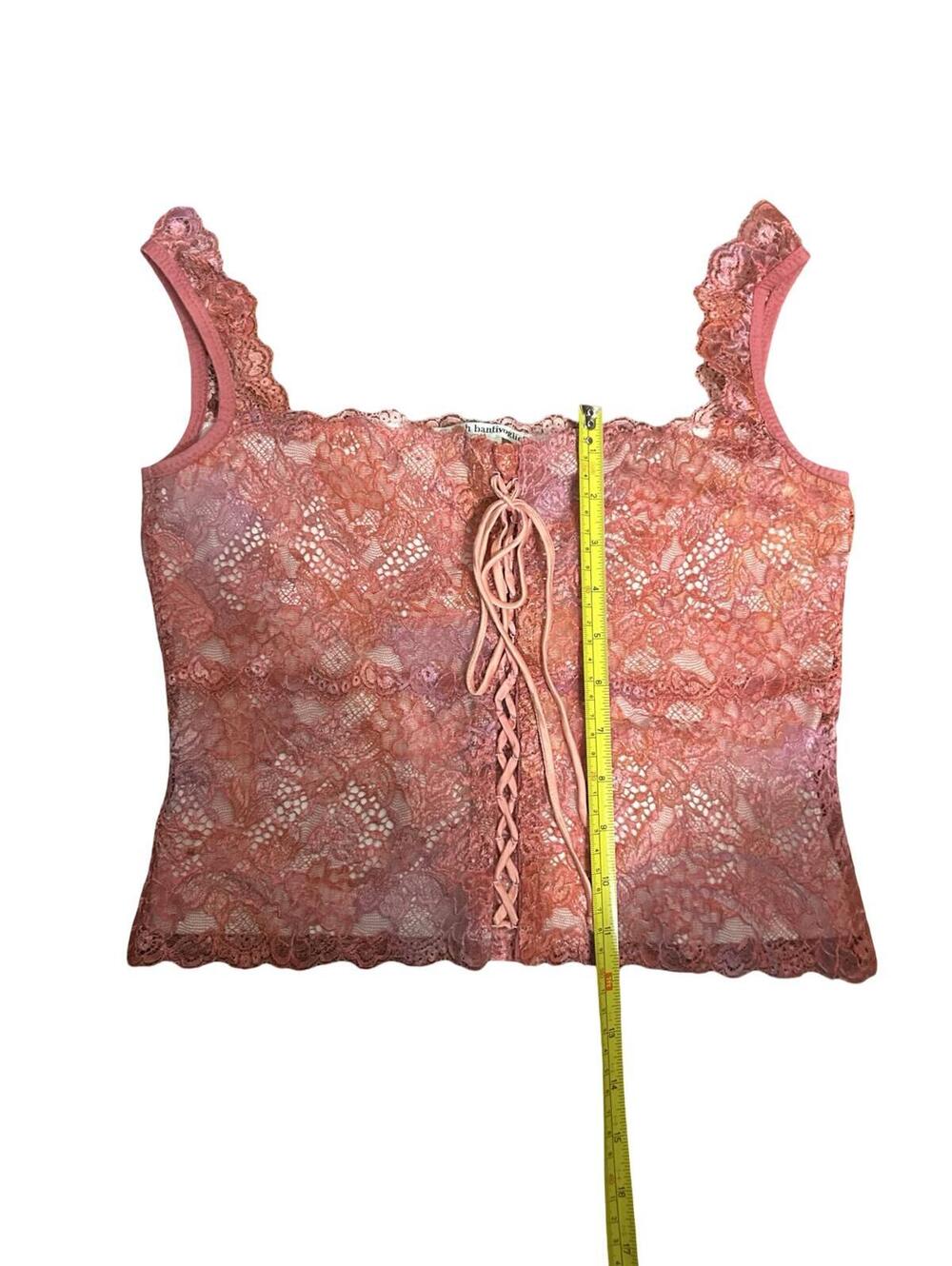 Y2K Leigh Bantivoglio Lace Corset Crop Top Pink Lace Up Womens Medium - Picture 6 of 6